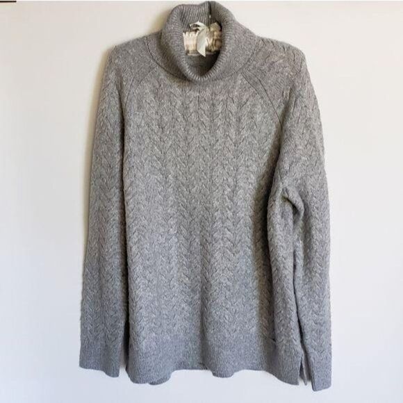 Michael Kors Cable Knit Turtle Neck Raglan Sleeve Sweater Women's Large Grey - Picture 1 of 6